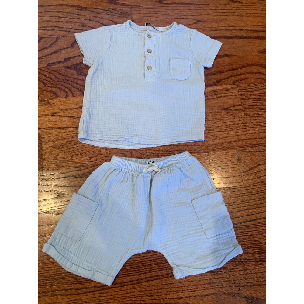 Babidu 100% Cotton Matching Short Shirt Set | Light Blue | 2T